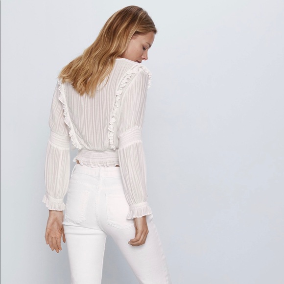 NWT Zara white ruffled top size Medium - Picture 4 of 7
